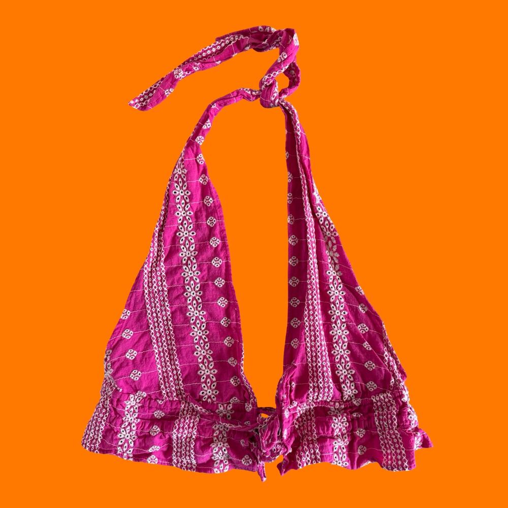Zara Pink Embroidered Halter Top Festival Summer Small